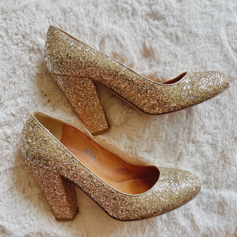 Gold Glitter Madewell 1937 Frankie Heels size 9.5
